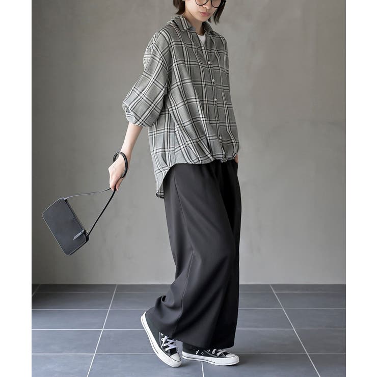 ＢＡＣＫレースアップ裾タックチェックブラウス | rps | 詳細画像13 