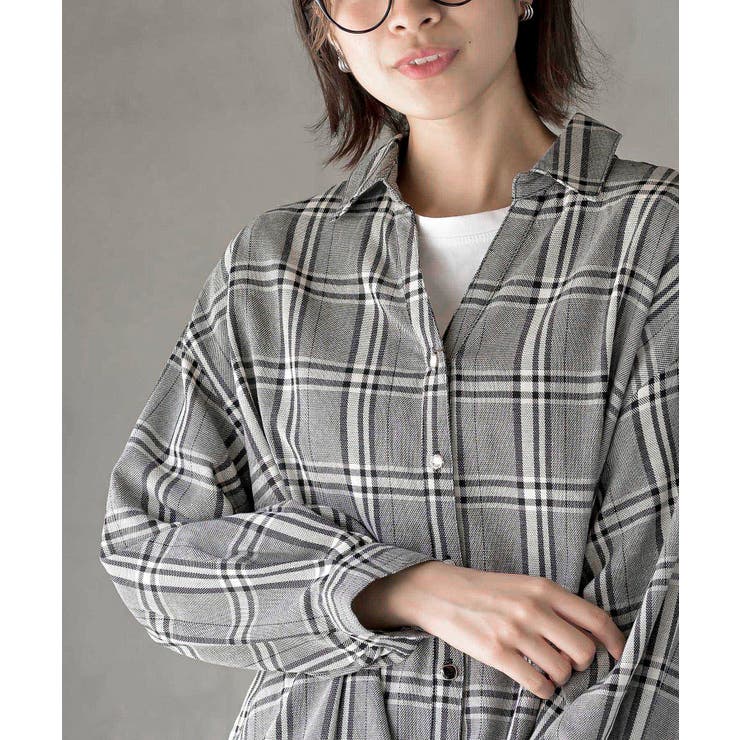 ＢＡＣＫレースアップ裾タックチェックブラウス | rps | 詳細画像14 