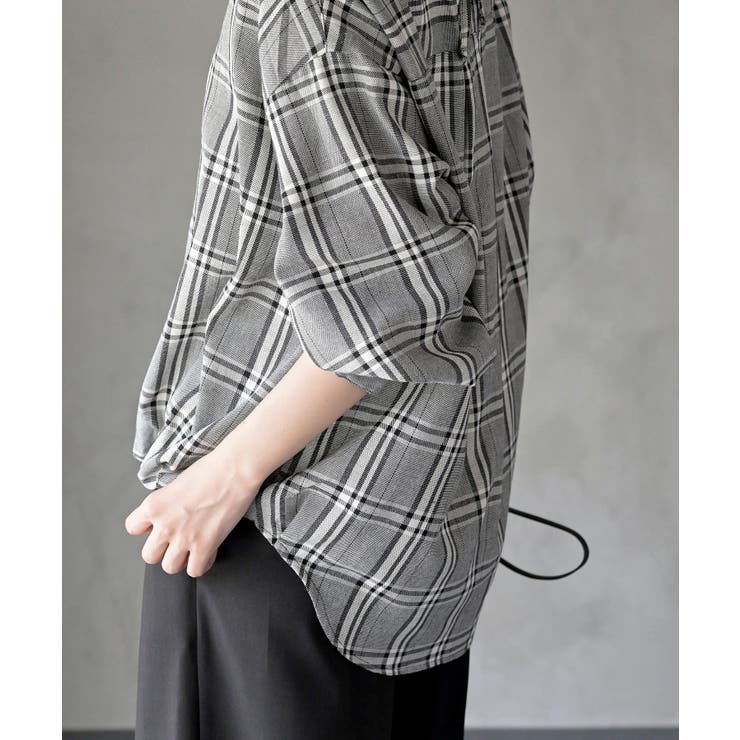 ＢＡＣＫレースアップ裾タックチェックブラウス | rps | 詳細画像15 