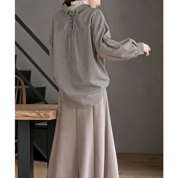 ＢＡＣＫレースアップ裾タックチェックブラウス | rps | 詳細画像20 