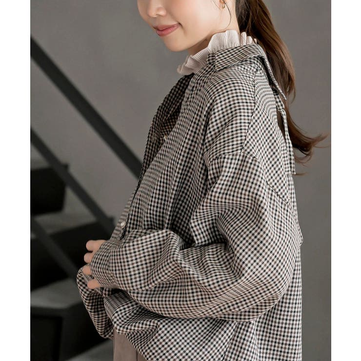 ＢＡＣＫレースアップ裾タックチェックブラウス | rps | 詳細画像23 