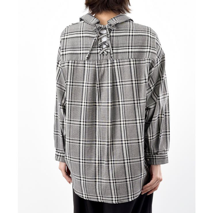 ＢＡＣＫレースアップ裾タックチェックブラウス | rps | 詳細画像27 