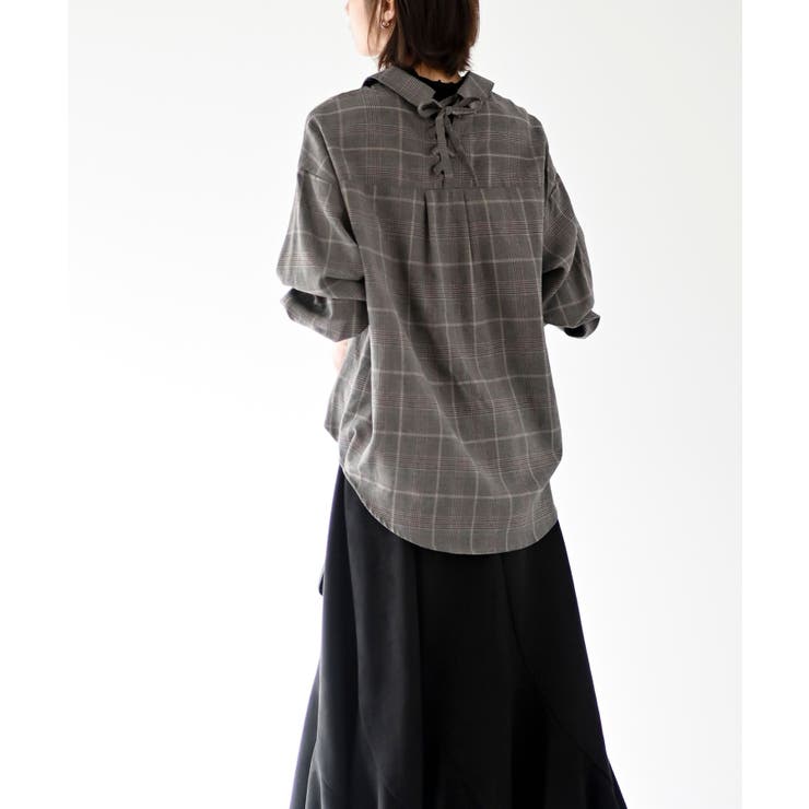 ＢＡＣＫレースアップ裾タックチェックブラウス | rps | 詳細画像4 