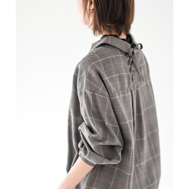 ＢＡＣＫレースアップ裾タックチェックブラウス | rps | 詳細画像7 