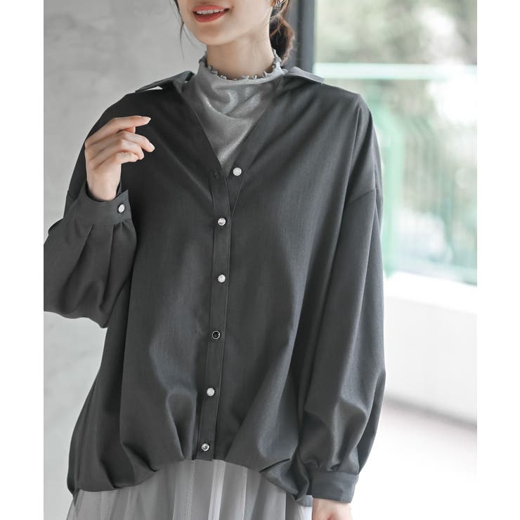 グレー | ＢＡＣＫレースアップ裾タックブラウス | rps