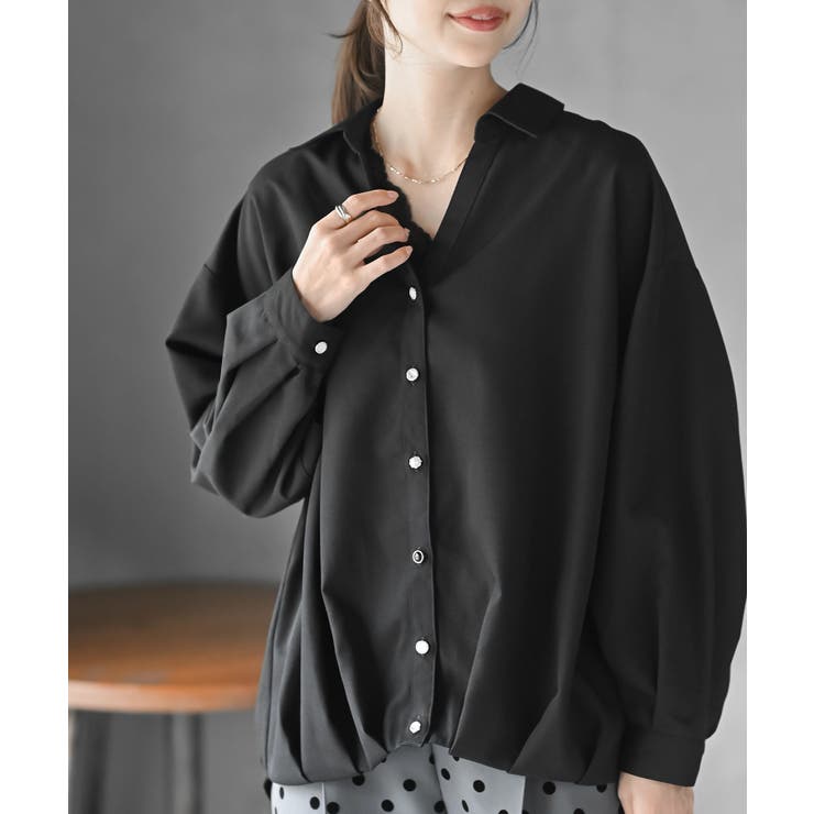 ブラック | ＢＡＣＫレースアップ裾タックブラウス | rps