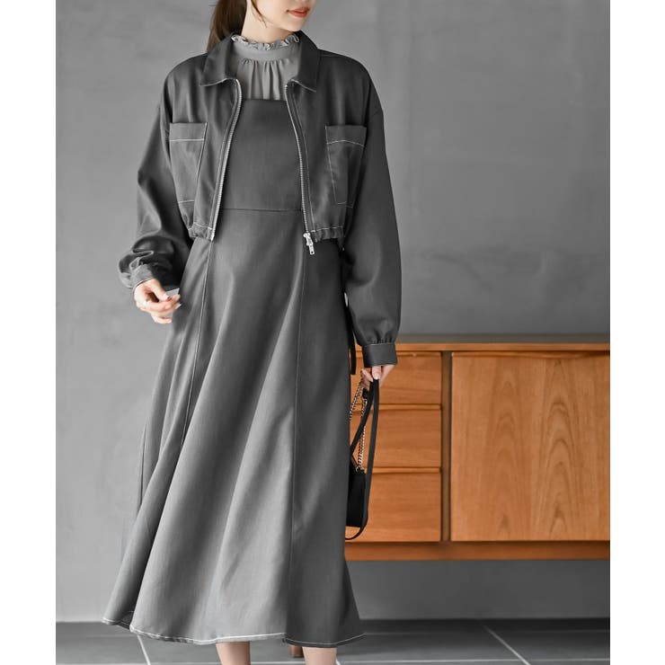 シャツブルゾン×キャミワンピースセットアップ[品番：RPSW0004056