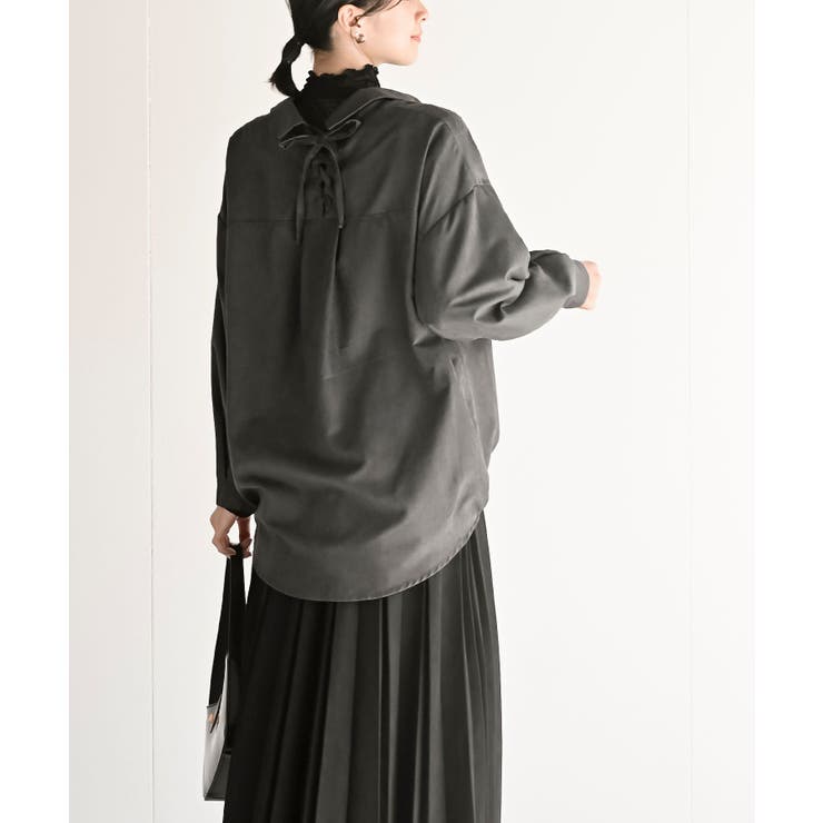 ＢＡＣＫレースアップ細コール裾タック多釦ブラウス | rps | 詳細画像12 