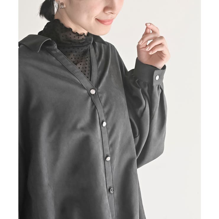 ＢＡＣＫレースアップ細コール裾タック多釦ブラウス | rps | 詳細画像14 