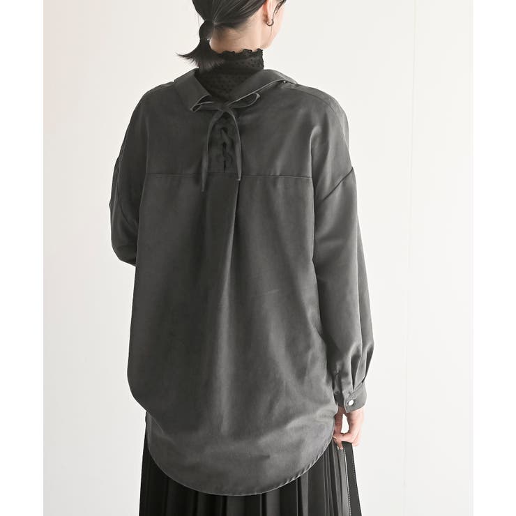 ＢＡＣＫレースアップ細コール裾タック多釦ブラウス | rps | 詳細画像16 