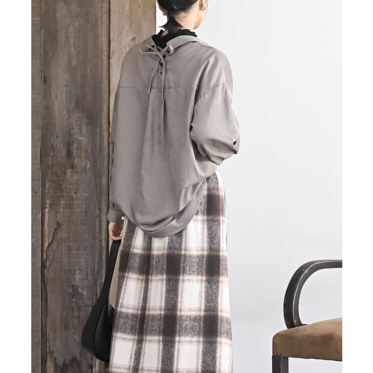 ＢＡＣＫレースアップ細コール裾タック多釦ブラウス | rps | 詳細画像20 