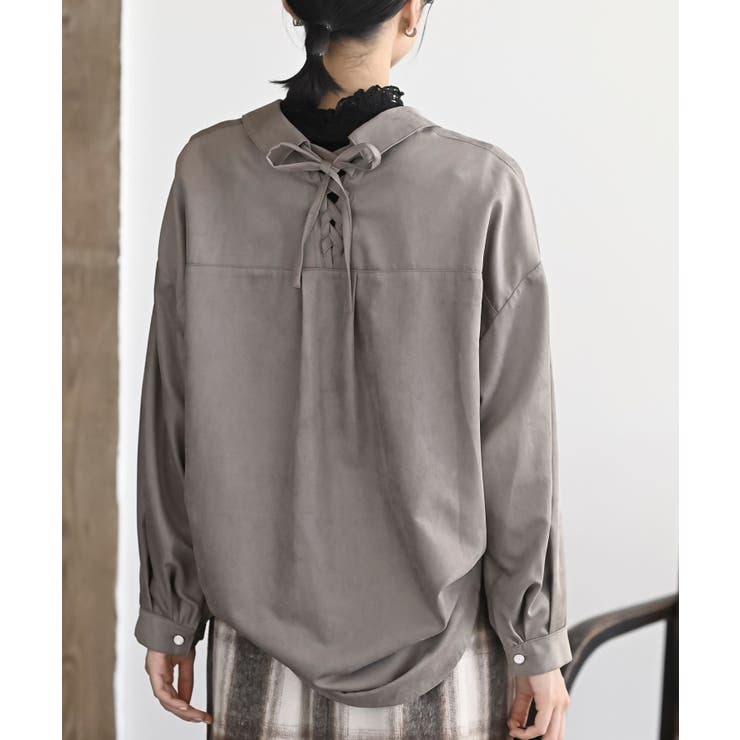 ＢＡＣＫレースアップ細コール裾タック多釦ブラウス | rps | 詳細画像24 