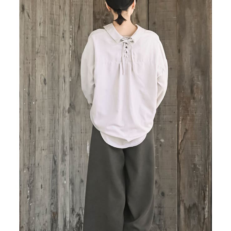 ＢＡＣＫレースアップ細コール裾タック多釦ブラウス | rps | 詳細画像4 