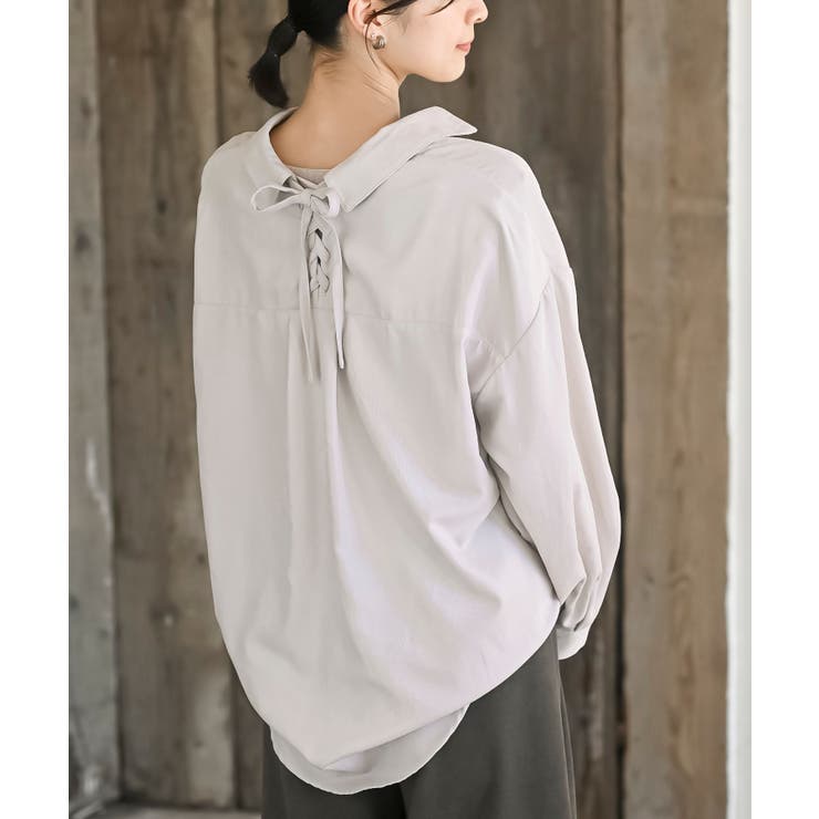 ＢＡＣＫレースアップ細コール裾タック多釦ブラウス | rps | 詳細画像8 