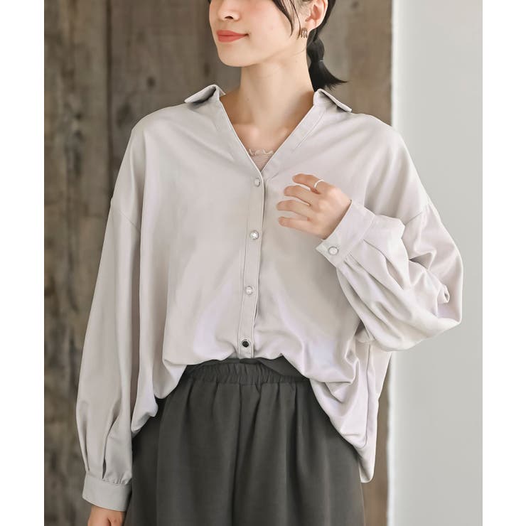 アイボリー | ＢＡＣＫレースアップ細コール裾タック多釦ブラウス | rps