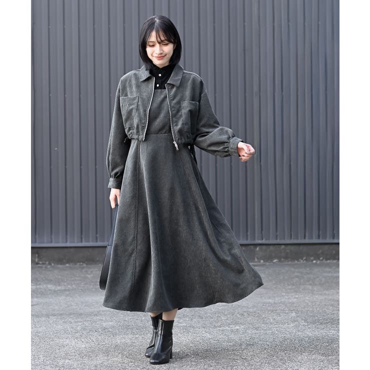 シャツブルゾン×キャミワンピース太コールセットアップ | rps | 詳細画像21 