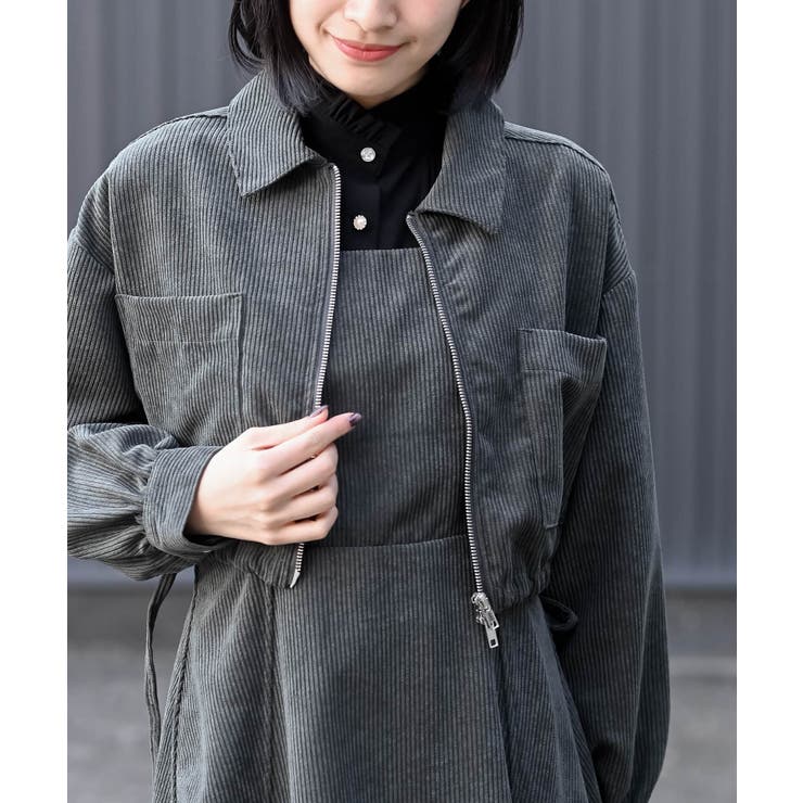 シャツブルゾン×キャミワンピース太コールセットアップ | rps | 詳細画像25 