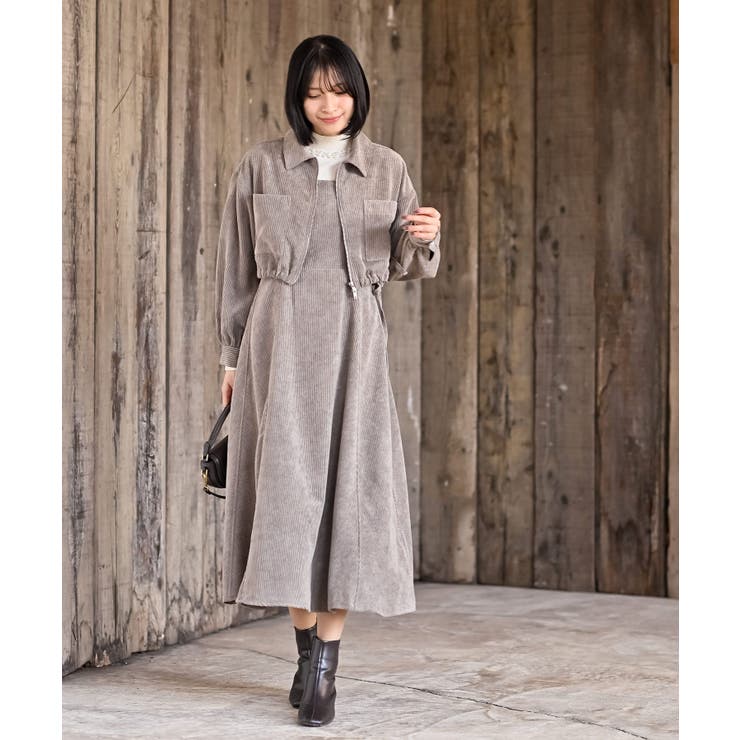 シャツブルゾン×キャミワンピース太コールセットアップ | rps | 詳細画像31 