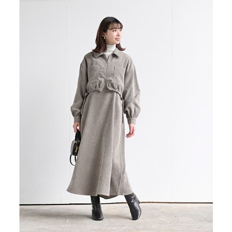 シャツブルゾン×キャミワンピース太コールセットアップ | rps | 詳細画像43 