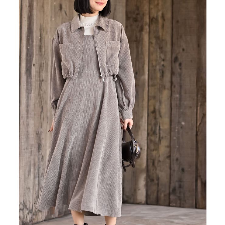 モカ | シャツブルゾン×キャミワンピース太コールセットアップ | rps