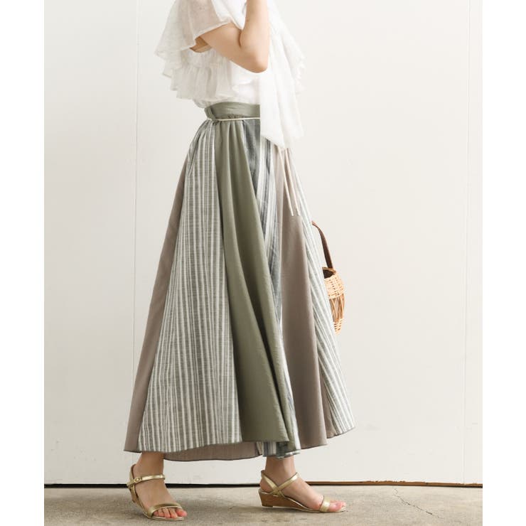 アドーア パッチワークストライプベルト付きスカート 36 【公式通販】