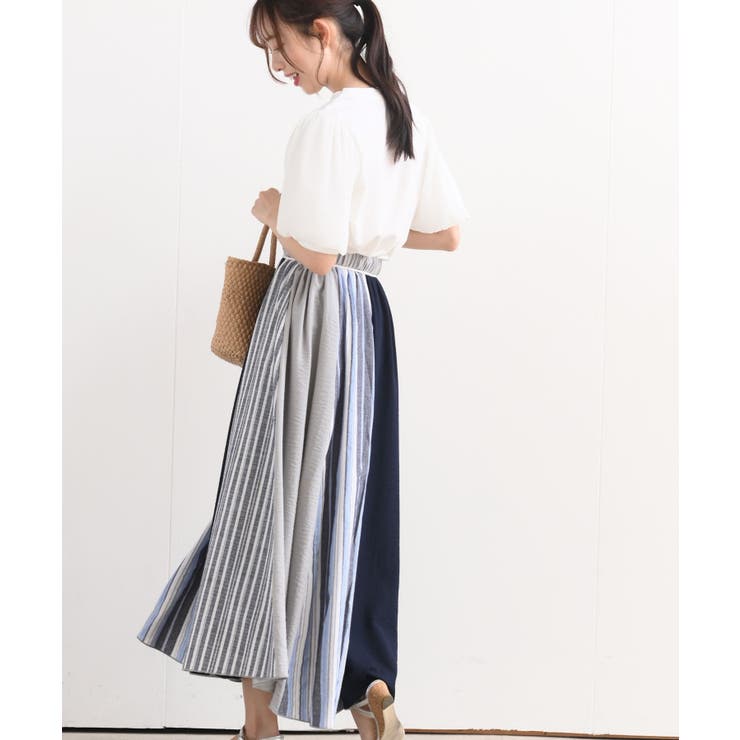 アドーア パッチワークストライプベルト付きスカート 36 【公式通販】