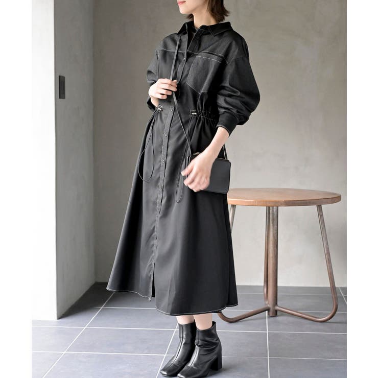 ハイク HYKE SHIRT DRESS ドロスト シャツワンピース ブラック HYKE / ハイク | SHIRT DRESS ドロスト シャツワンピース 1 ブラック