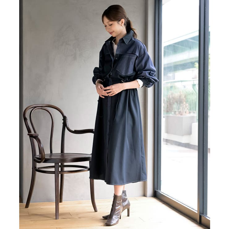 デニム異素材使いドロストシャツワンピース[品番：RPSW0003092]｜rps