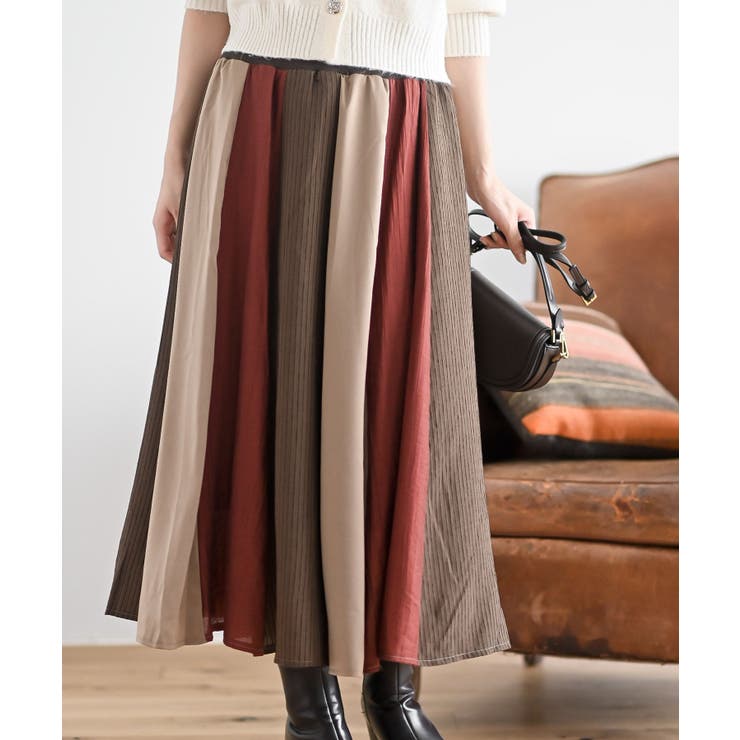 異素材12枚ハギパッチワークスカート[品番：RPSW0003176]｜rps