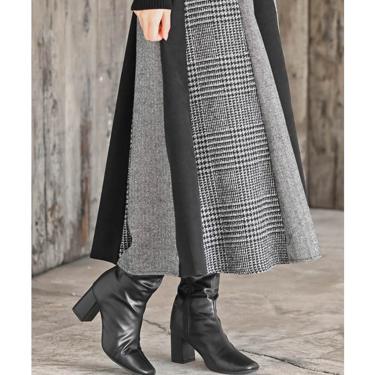 グレンチェック12枚ハギパッチワークスカート[品番：RPSW0003409