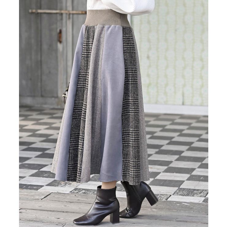 グレンチェック12枚ハギパッチワークスカート[品番：RPSW0003409