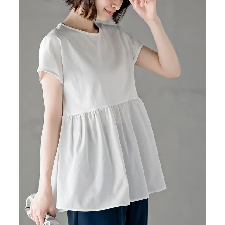 オフホワイト | 異素材切替ペプラムＴシャツ | rps