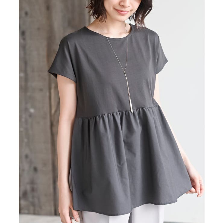 異素材切替ペプラムTシャツ[品番：RPSW0002597]｜rps（アール