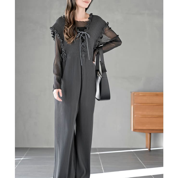 レースアッププリーツオールインワン | rps | 詳細画像5 