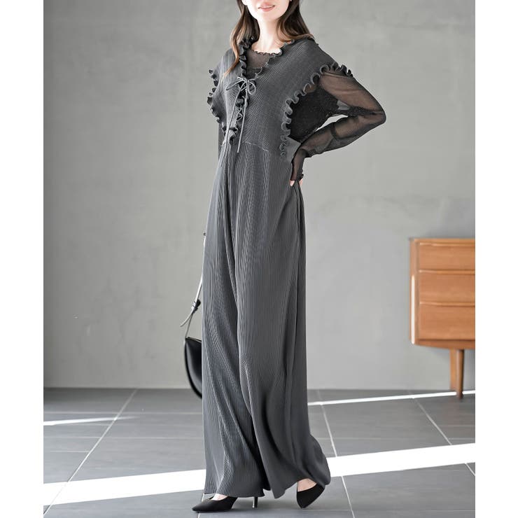 CHACグレー | レースアッププリーツオールインワン | rps