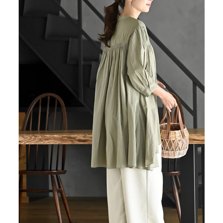 バンドカラーコットンフレアーロングブラウス | rps | 詳細画像12 