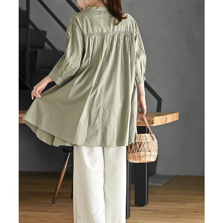 バンドカラーコットンフレアーロングブラウス | rps | 詳細画像13 