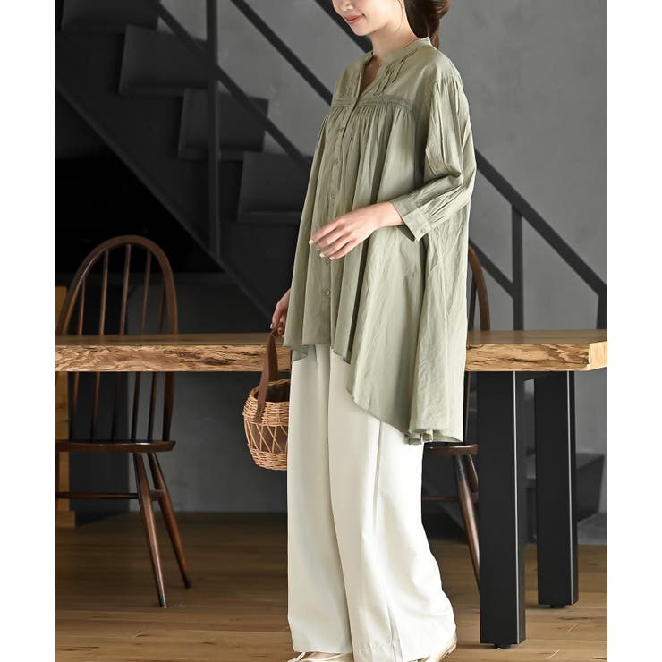 バンドカラーコットンフレアーロングブラウス | rps | 詳細画像14 