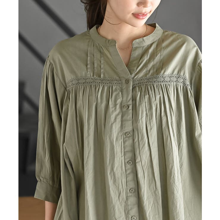 バンドカラーコットンフレアーロングブラウス | rps | 詳細画像15 