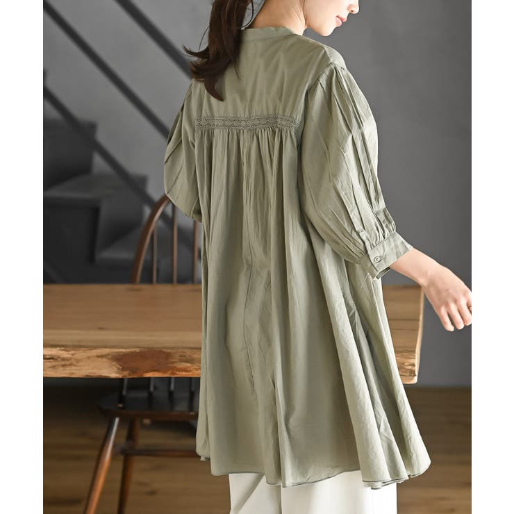 バンドカラーコットンフレアーロングブラウス | rps | 詳細画像17 