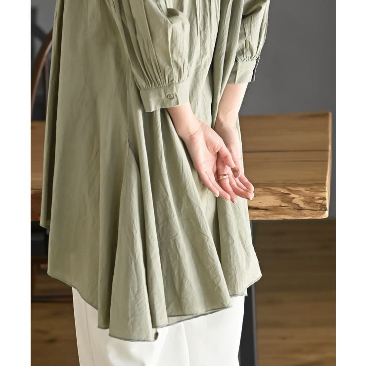 バンドカラーコットンフレアーロングブラウス | rps | 詳細画像18 