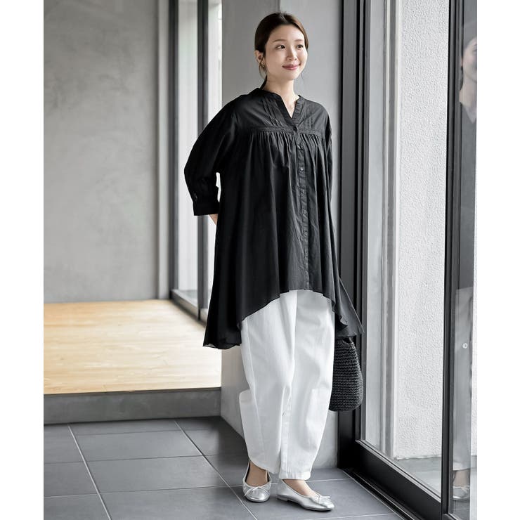 バンドカラーコットンフレアーロングブラウス | rps | 詳細画像19 