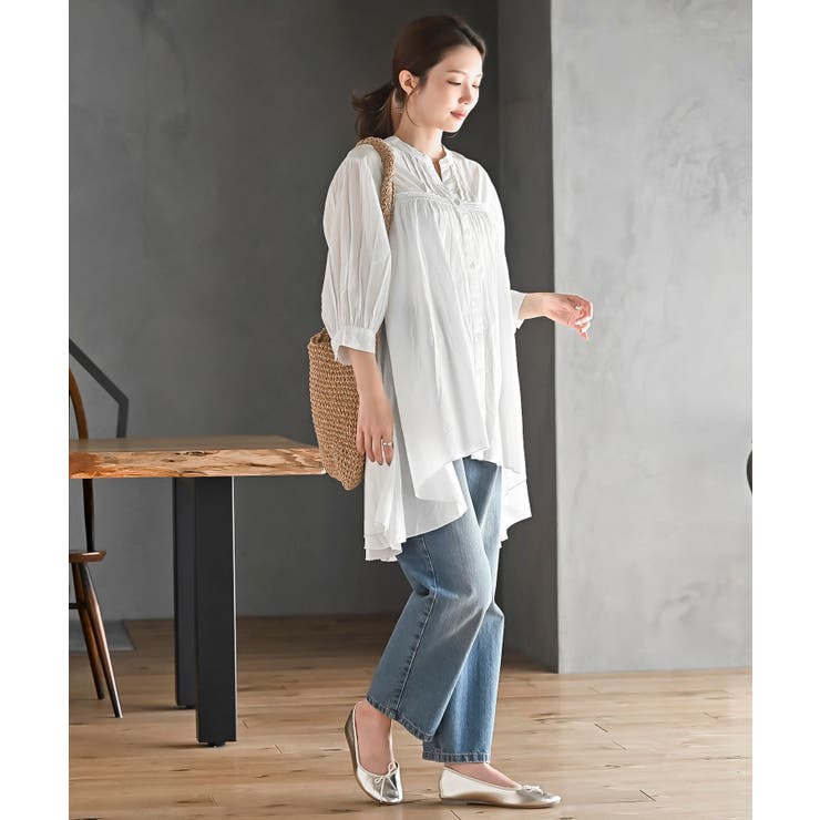 バンドカラーコットンフレアーロングブラウス | rps | 詳細画像2 