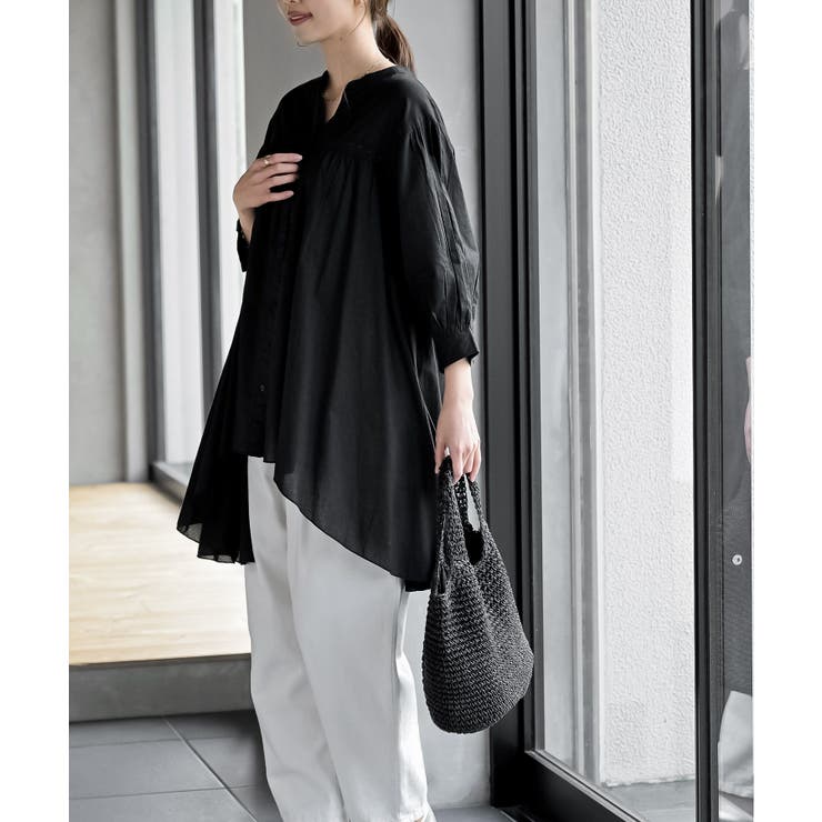 バンドカラーコットンフレアーロングブラウス | rps | 詳細画像22 