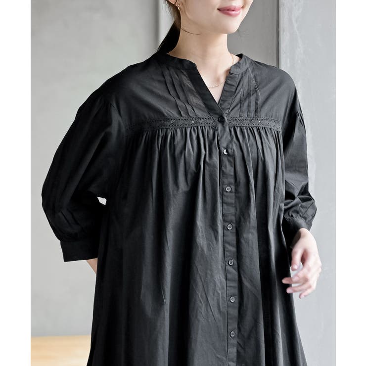 バンドカラーコットンフレアーロングブラウス | rps | 詳細画像23 