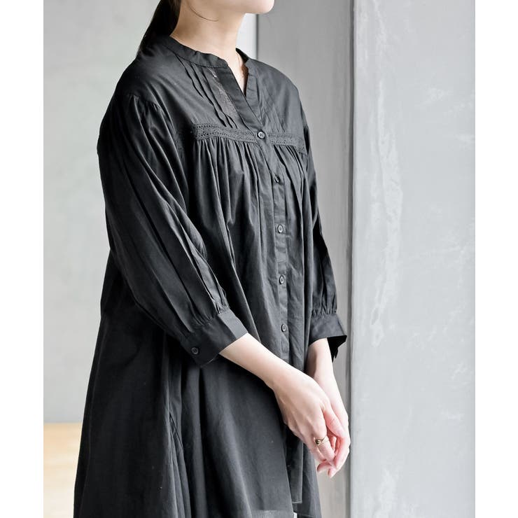 バンドカラーコットンフレアーロングブラウス | rps | 詳細画像24 