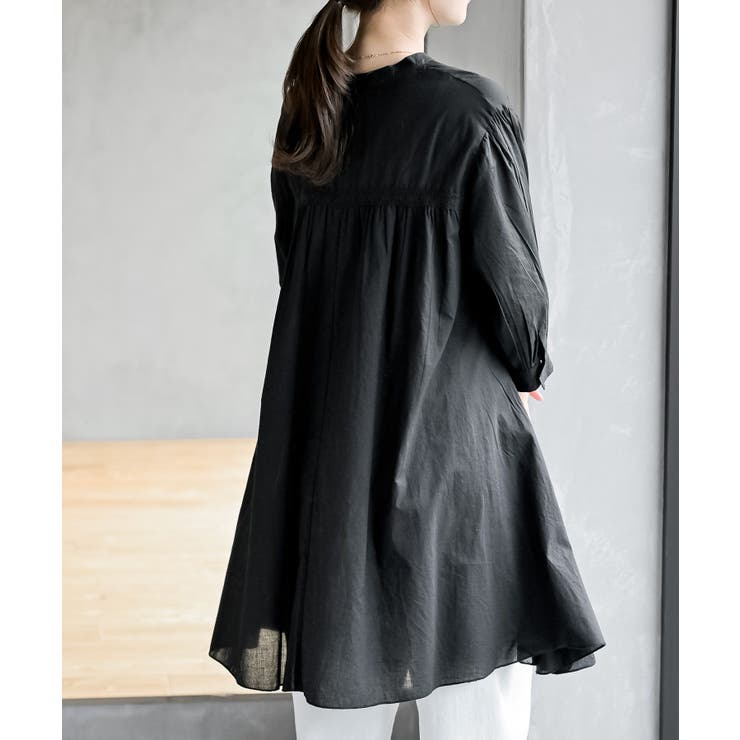 バンドカラーコットンフレアーロングブラウス | rps | 詳細画像25 