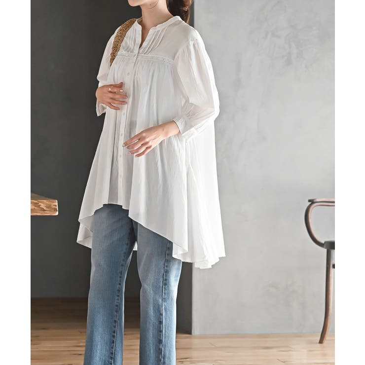 バンドカラーコットンフレアーロングブラウス | rps | 詳細画像3 