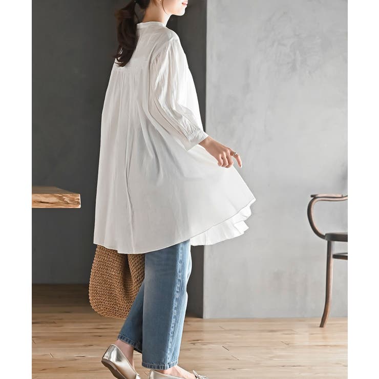 バンドカラーコットンフレアーロングブラウス | rps | 詳細画像5 