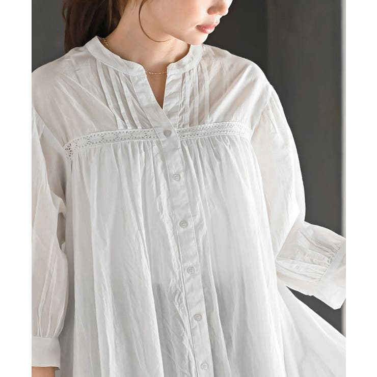 バンドカラーコットンフレアーロングブラウス | rps | 詳細画像6 